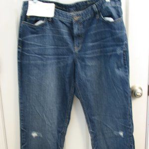 #3 EDDIE BAUER Jeans -- Button Front, Cropped, Ripped, Faded, Size 18 Tall
